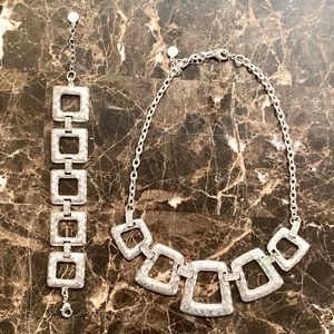 Silver Square Necklace & Bracelet